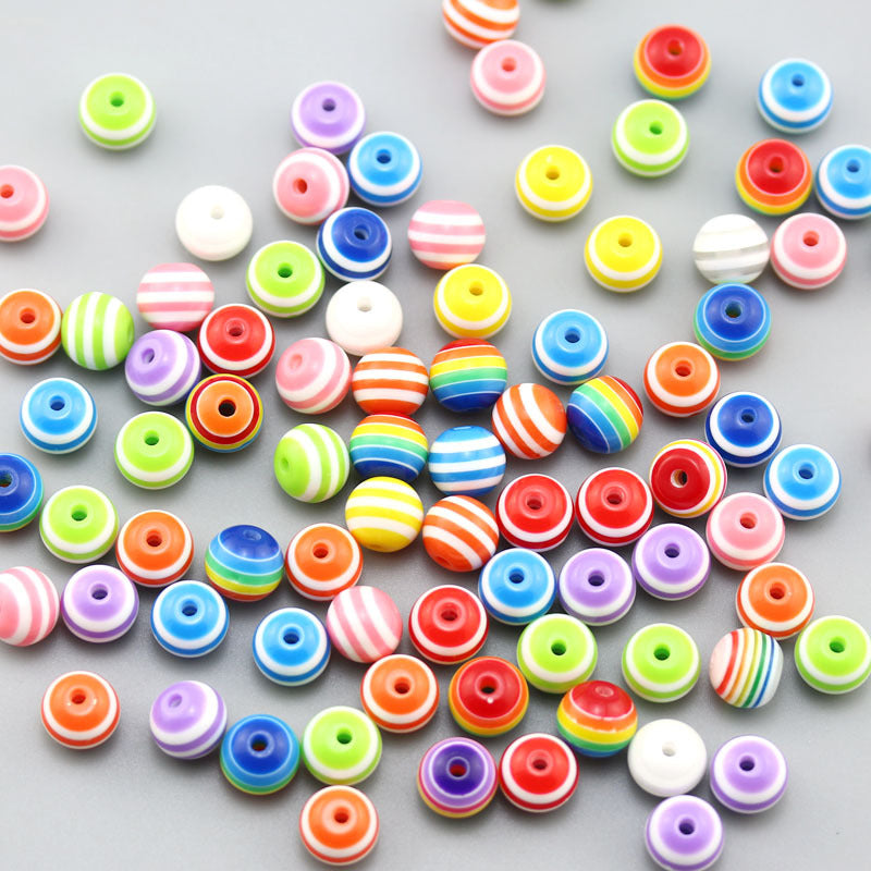 Rainbow Color Striped Resin Beads 12mm Round Glossy 60pcs 3