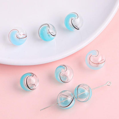 Hand Painted Hollow Polka Dotted Blown Glass Beads 14mm 4pcs 17