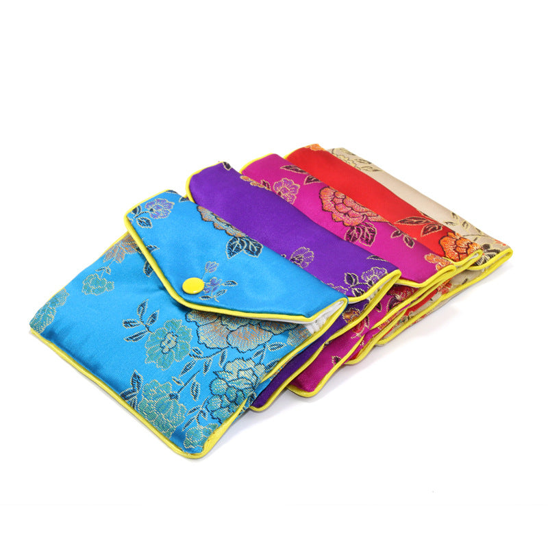 Vintage Chinese Style Brocade Plum Blossom Pattern Snap Closure Pouch 7x8-10x12cm 1pc 4