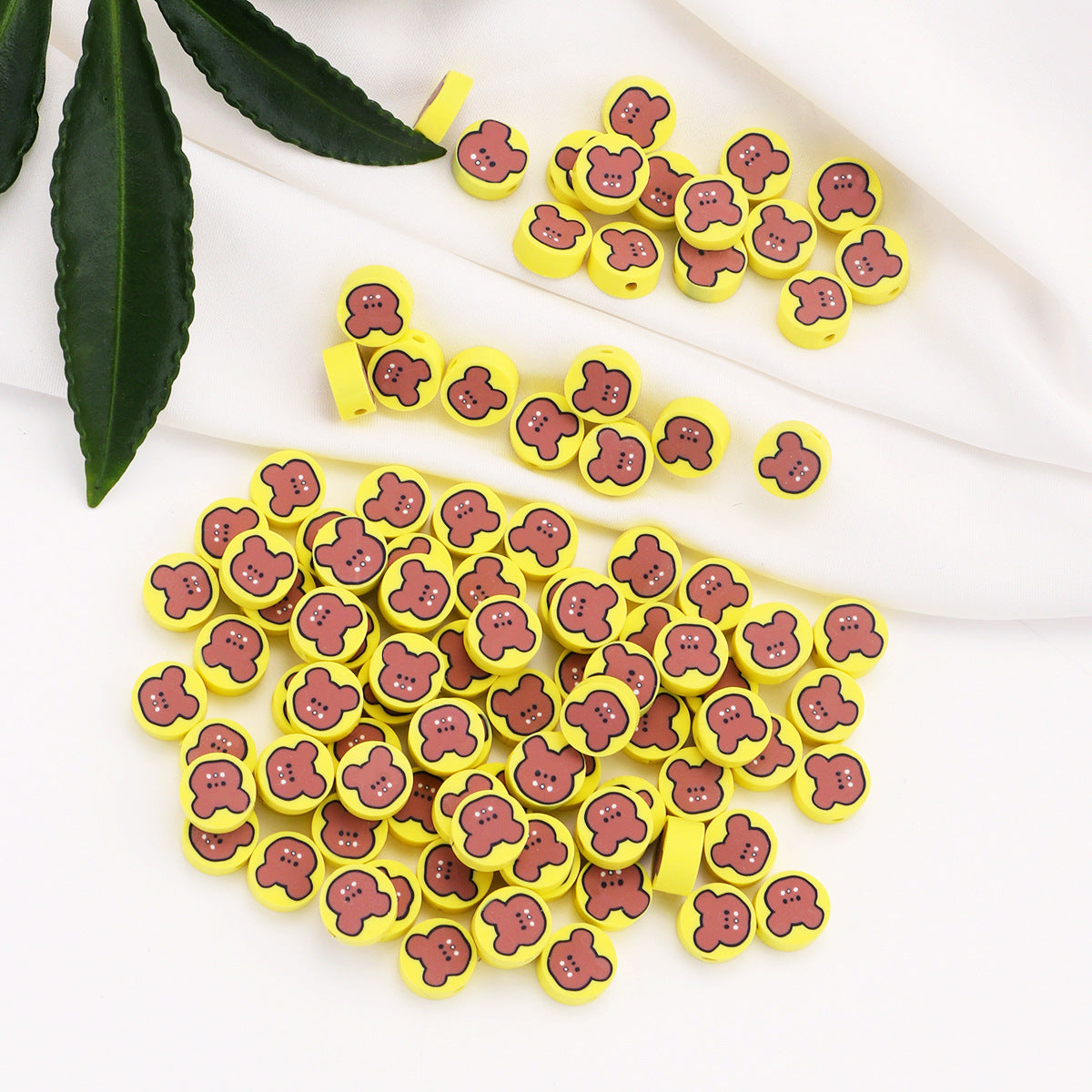 Butter Teddy Bear Clay Beads 9mm Yellow Animal Design 100pcs 2