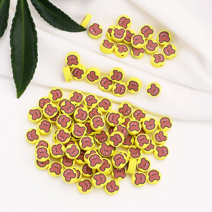 Butter Teddy Bear Clay Beads 9mm Yellow Animal Design 100pcs 2