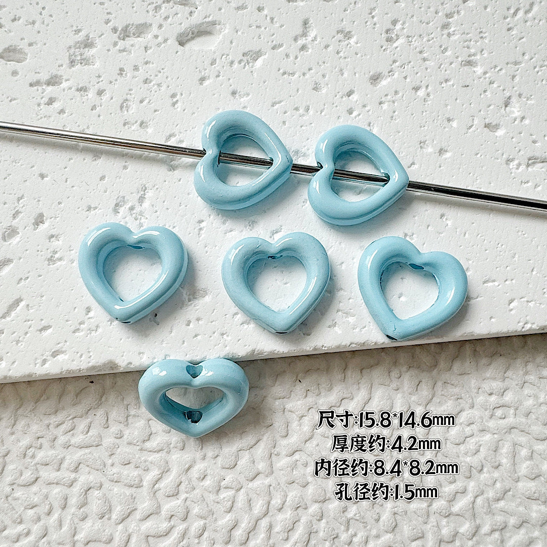 Heart Circle Floral Metal Beads Painted Solid Color Bulk 20pcs 25