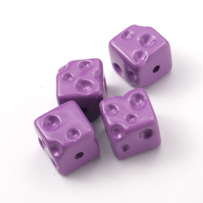 Painted Square Acrylic Beads 14mm Colored Baking Cheese Style 100pcs 18