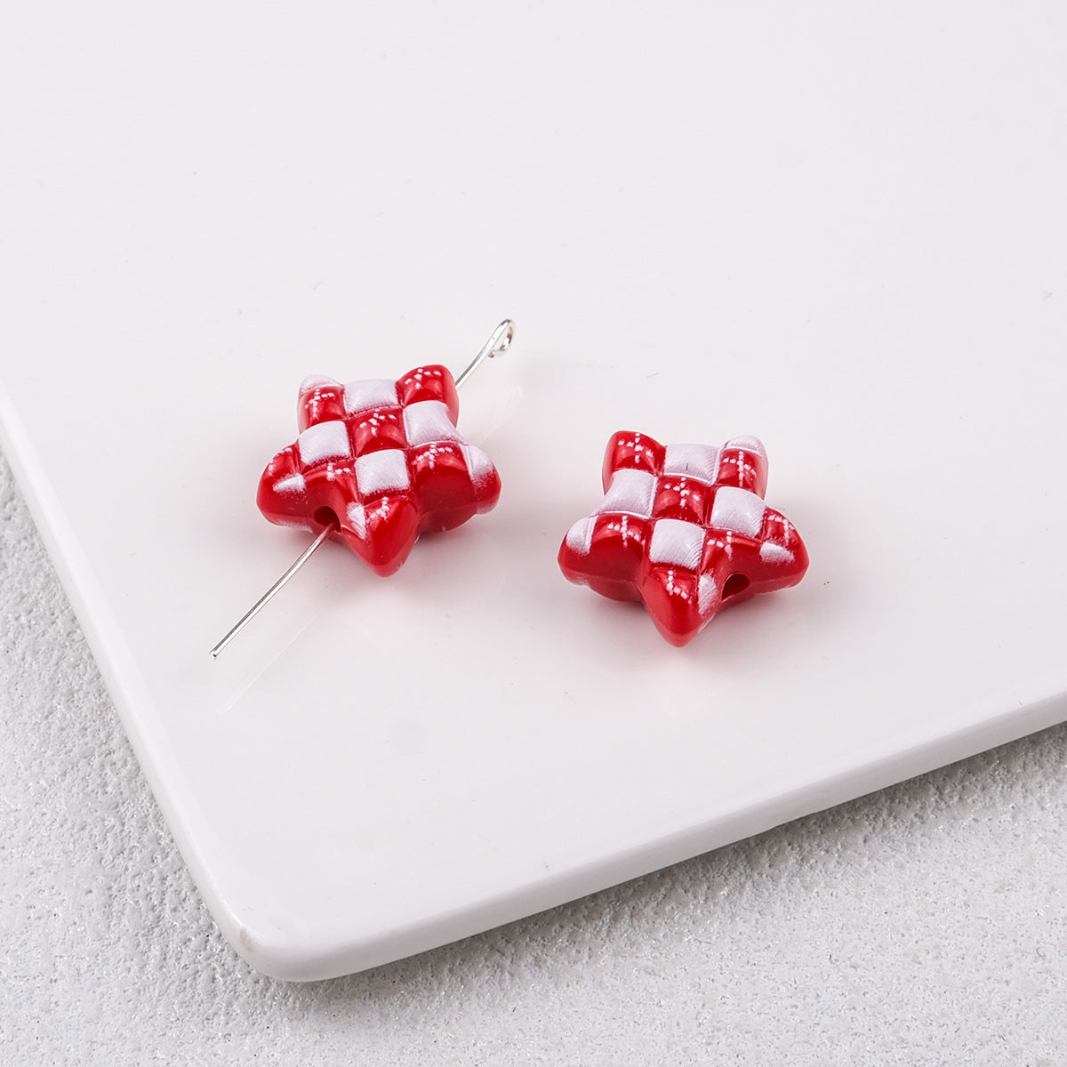 Waffle Pattern Star Acrylic Beads 19mm Colorful Mixed 20pcs 5