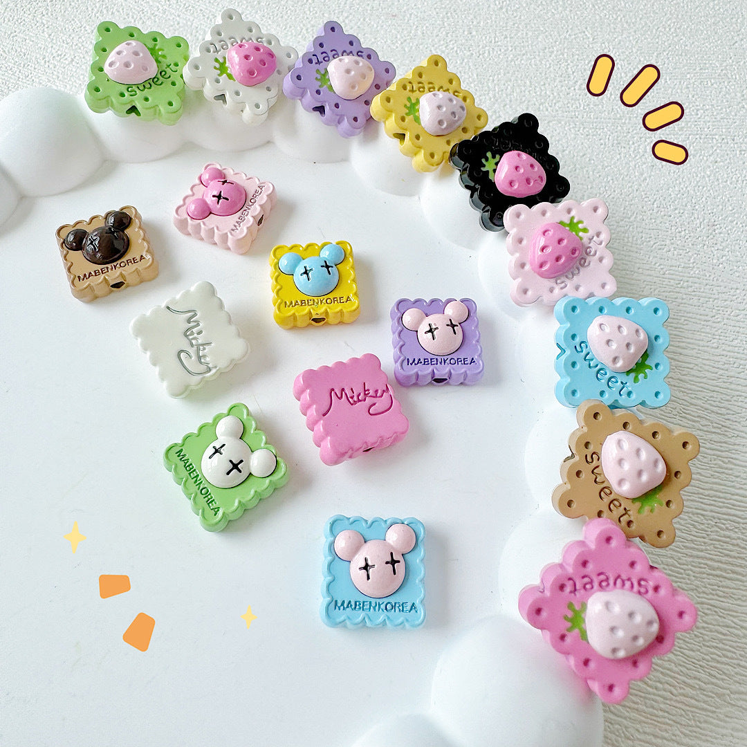 Strawberry and Mouse Metal Beads 13mm Pastel Painted Cookie Design 10pcs 2