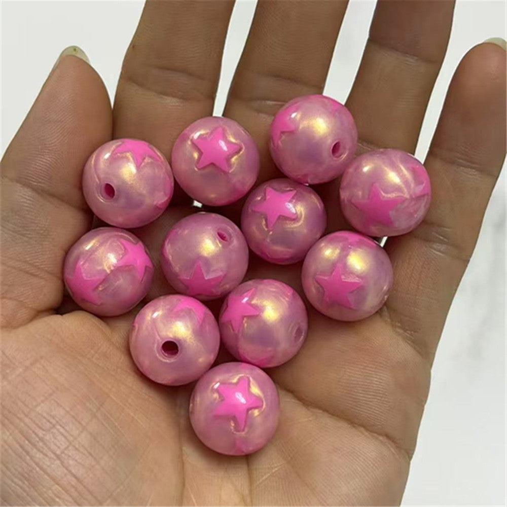 Gilded Silk Texture Star Pattern Acrylic Beads 16mm Mixed Colors 100pcs 9