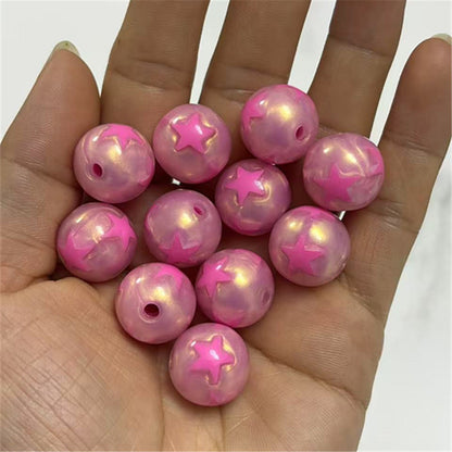 Gilded Silk Texture Star Pattern Acrylic Beads 16mm Mixed Colors 100pcs 9