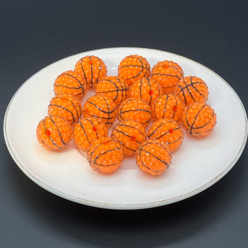 Sports Bubblegum Beads 20mm Basketball Pattern Acrylic 25pcs 14