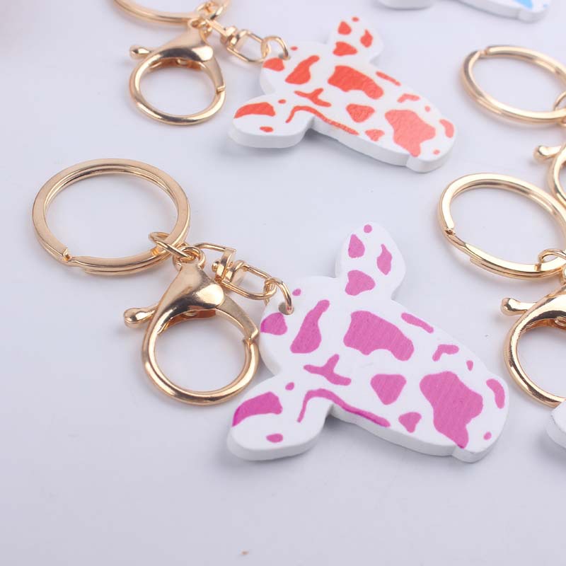 Wooden Cow Head Keychain Cartoon Animal Design Lightweight 3