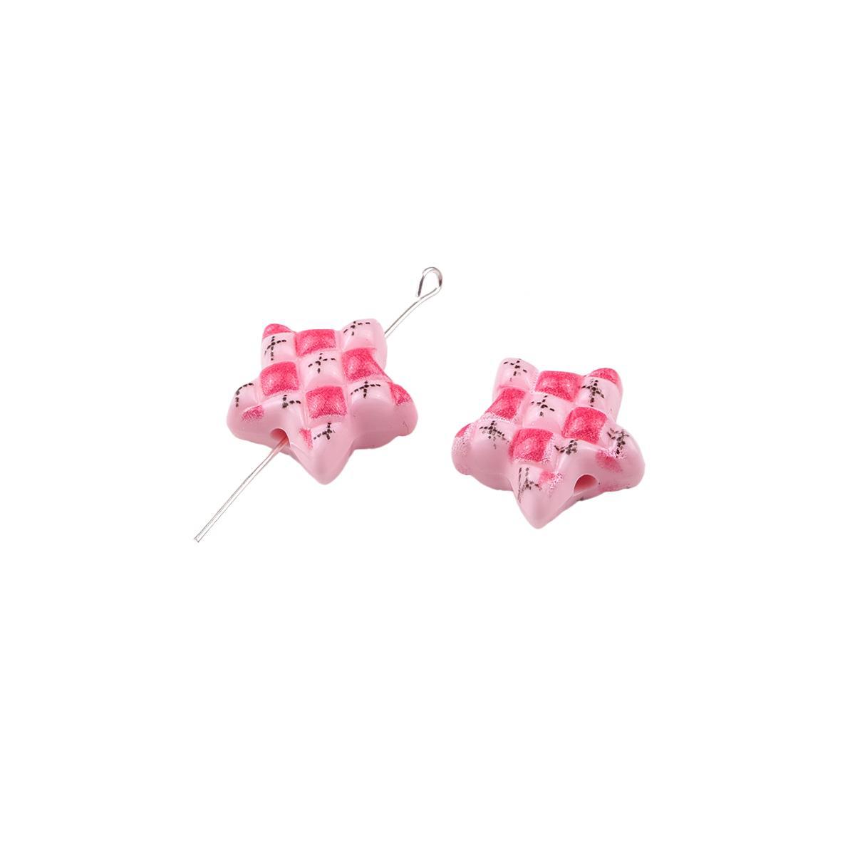 Waffle Pattern Star Acrylic Beads 19mm Colorful Mixed 20pcs 4