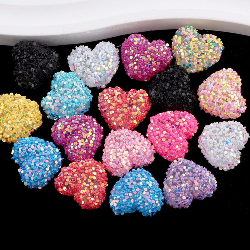 Iridescent Heart Clay Beads 20mm Sequin Wrapped Mixed Colors 20pcs