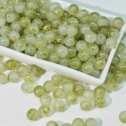 Frosted Round Glass Beads 8mm Marbled Soft Matte Gold Veining 50pcs 6