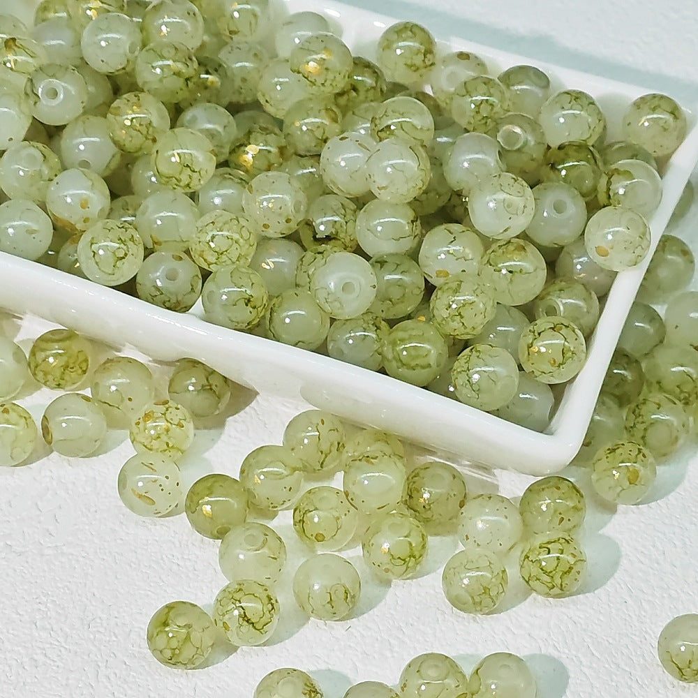 Frosted Round Glass Beads 8mm Marbled Soft Matte Gold Veining 50pcs 6