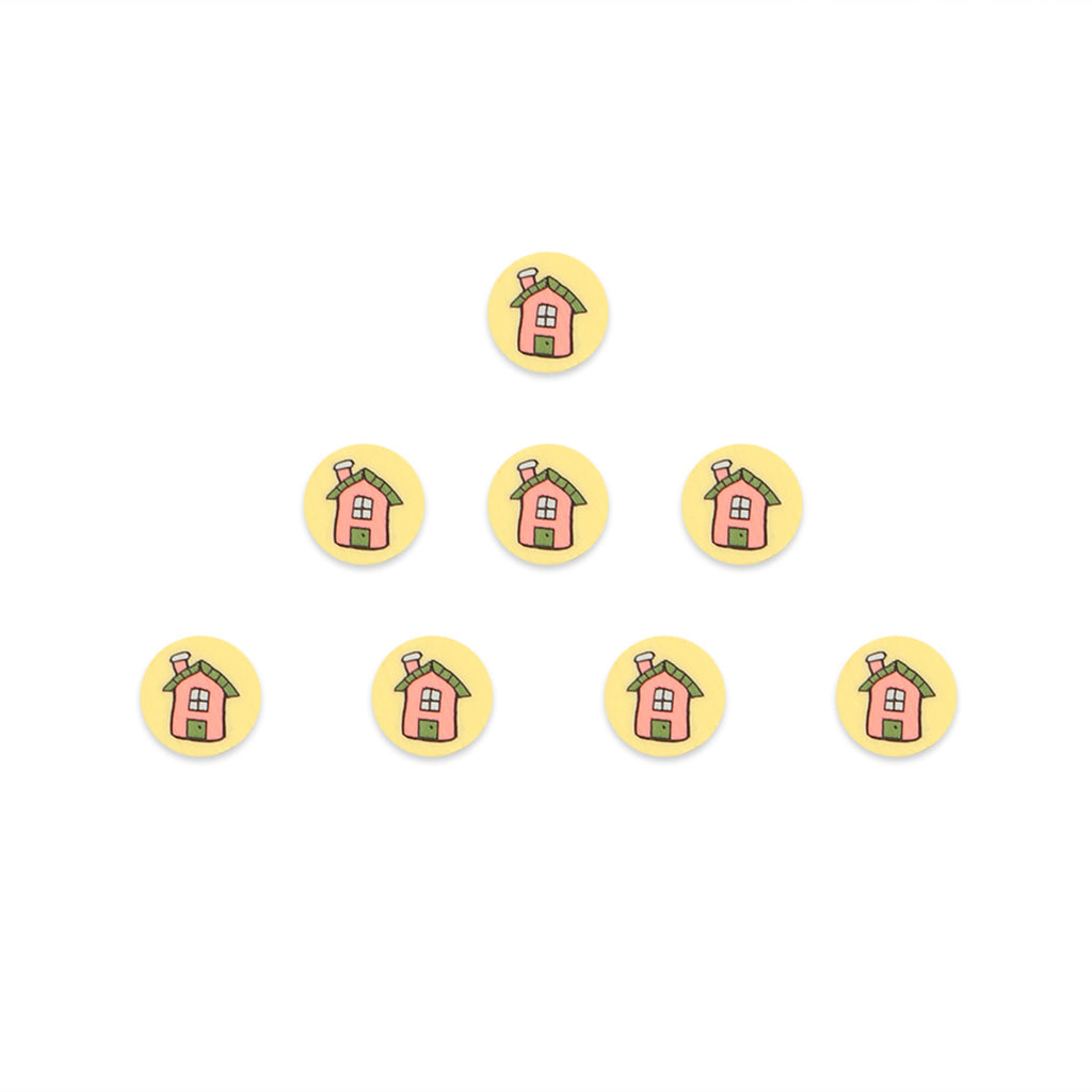 Flat Round Clay Beads 9mm Yellow with Pink House Pattern 100pcs 5