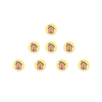 Flat Round Clay Beads 9mm Yellow with Pink House Pattern 100pcs 5