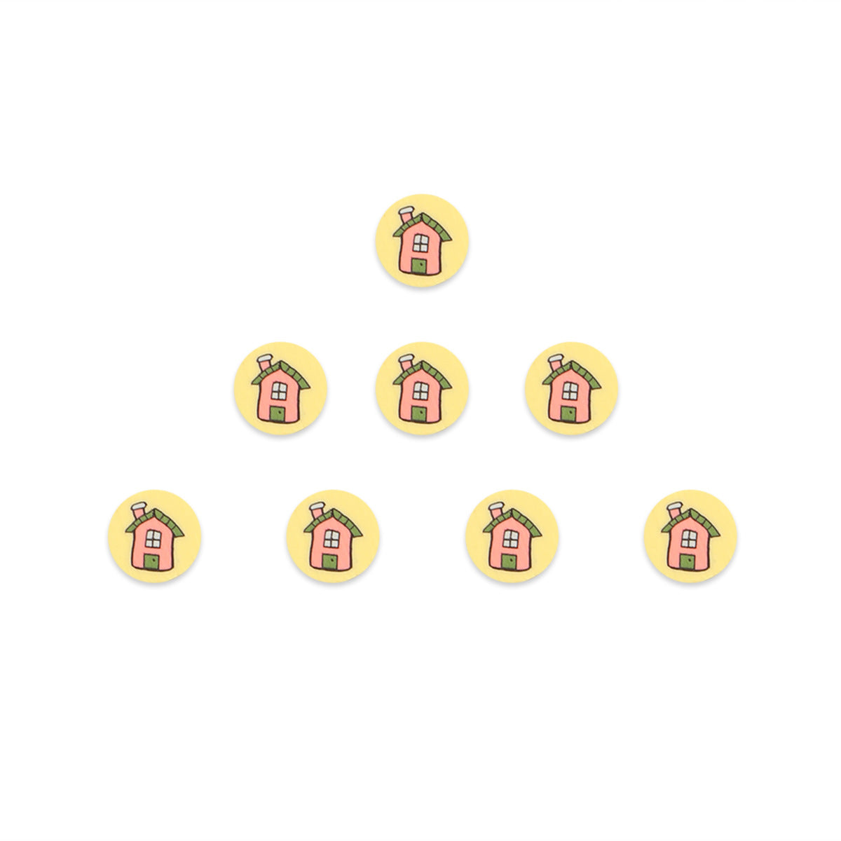 Flat Round Clay Beads 9mm Yellow with Pink House Pattern 100pcs 5