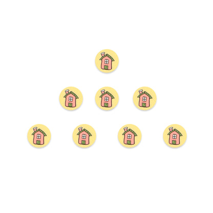 Flat Round Clay Beads 9mm Yellow with Pink House Pattern 100pcs 5