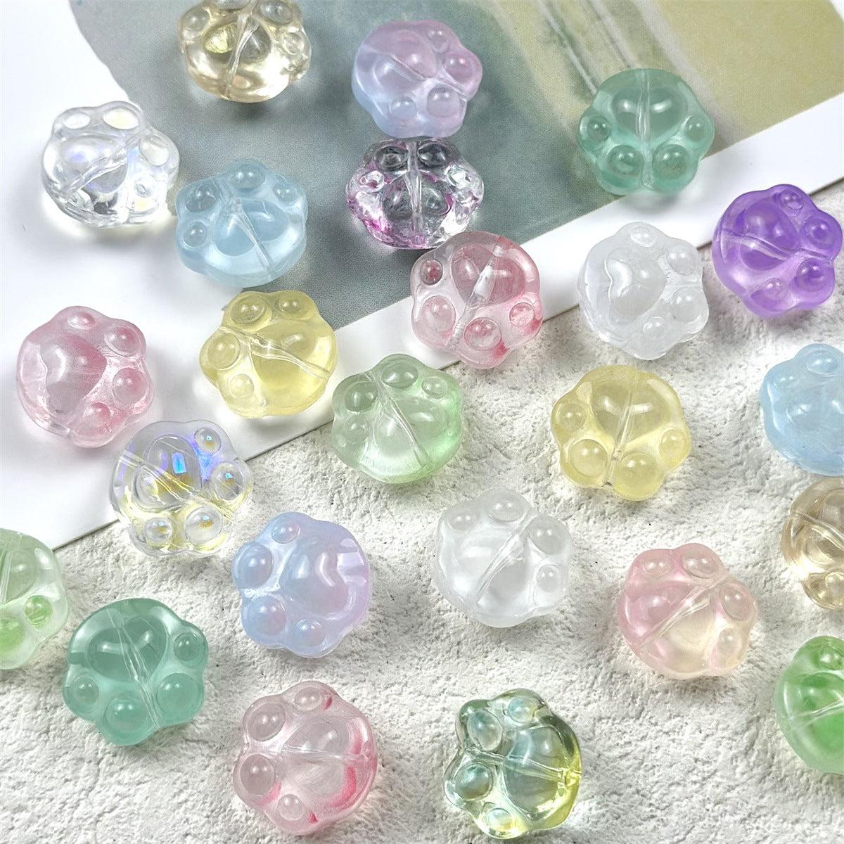Jelly Color Cat Claw Glass Beads 15mm Translucent Pastel 50pcs