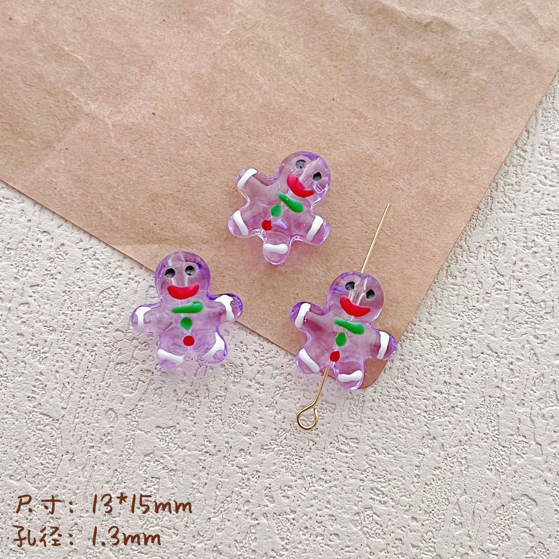 Hand Painted Gingerbread Man Glass Beads 13x15mm Enamel Christmas 1pc 9