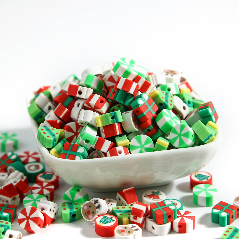 Flat Round Clay Beads 9mm Christmas Multicolor Festive 100pcs 2