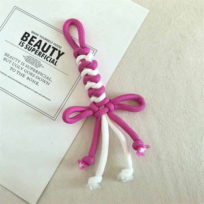 Dual Color Rope Braided Bow Crochet Keychain Polyester 4pcs 75mm 10