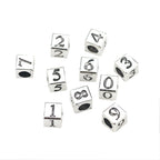 Square Metal Beads 7mm Number Engraved Polished Silver Tone 40pcs 5