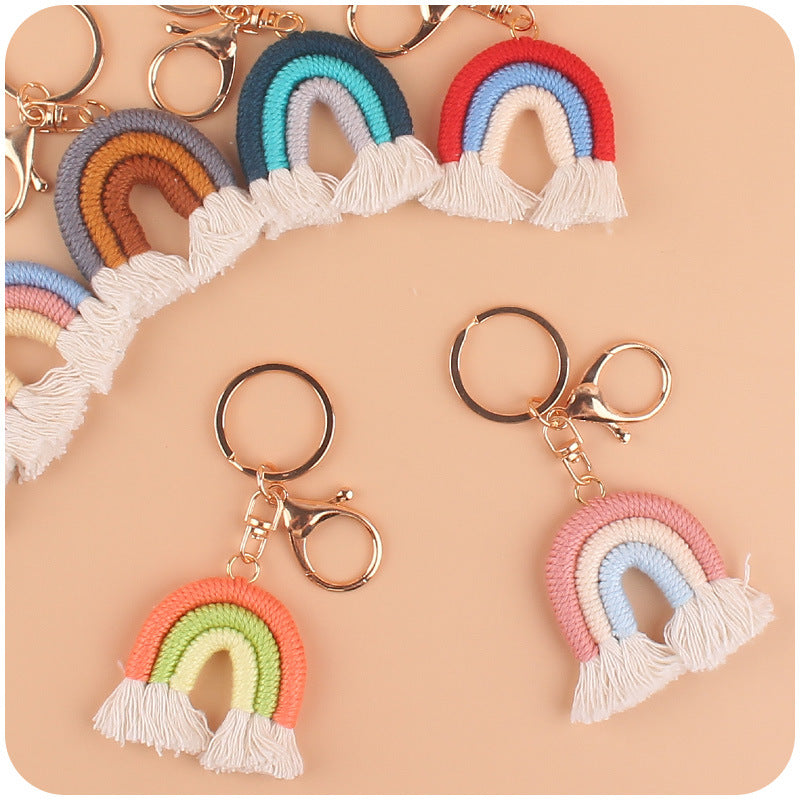 Cotton Braided Tassel Crochet Rainbow Keychain Plush Material 2