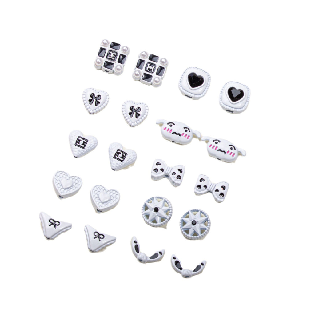 Painted Alloy Metal Beads Black and White Enamel Baking Style 10pcs 5