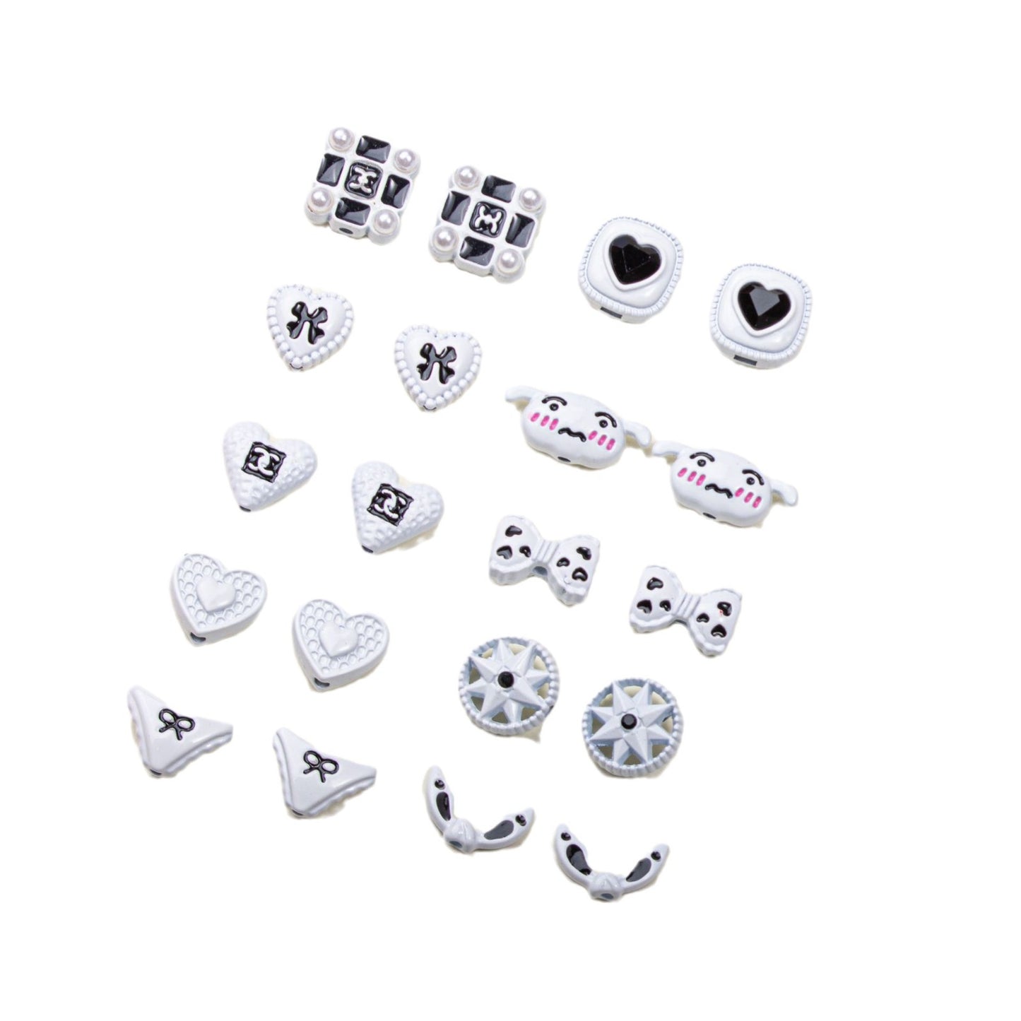 Painted Alloy Metal Beads Black and White Enamel Baking Style 10pcs 5