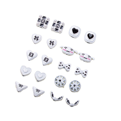 Painted Alloy Metal Beads Black and White Enamel Baking Style 10pcs 5