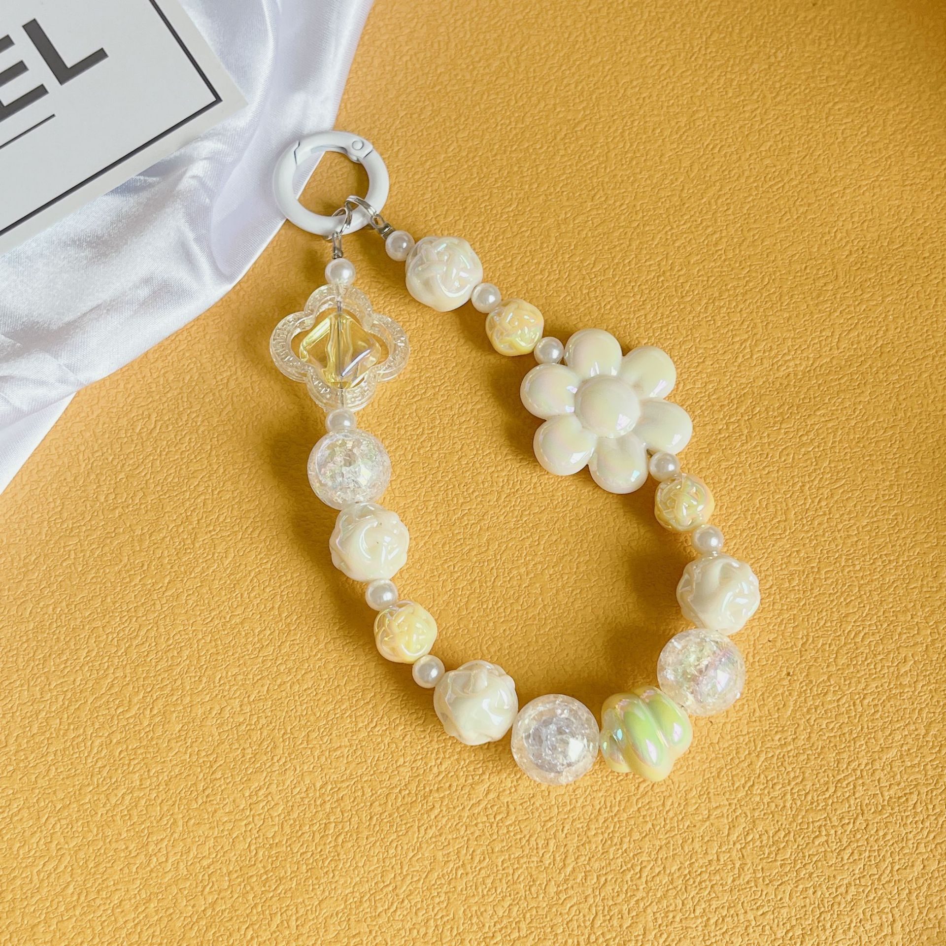 Acrylic Beaded Flower Keychain Pastel Colors Elegant Floral Charm 11