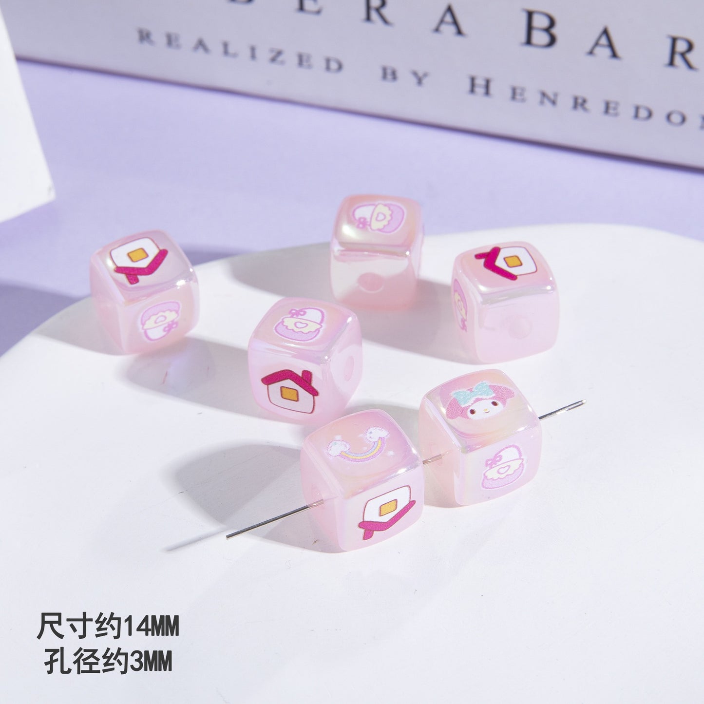 Jelly Color Sanrio Printed Acrylic Square Beads 14mm 10pcs 7