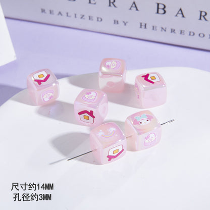 Jelly Color Sanrio Printed Acrylic Square Beads 14mm 10pcs 7