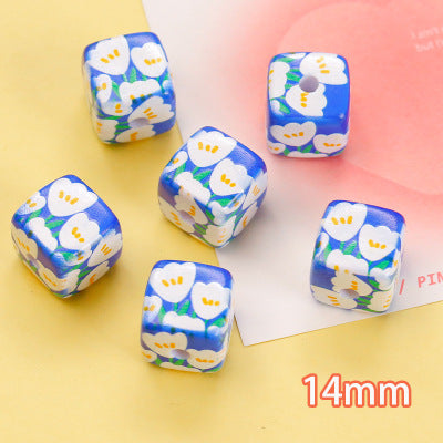 Plaid Sunflower Square Acrylic Beads 14mm Colorful Floral 10pcs 12