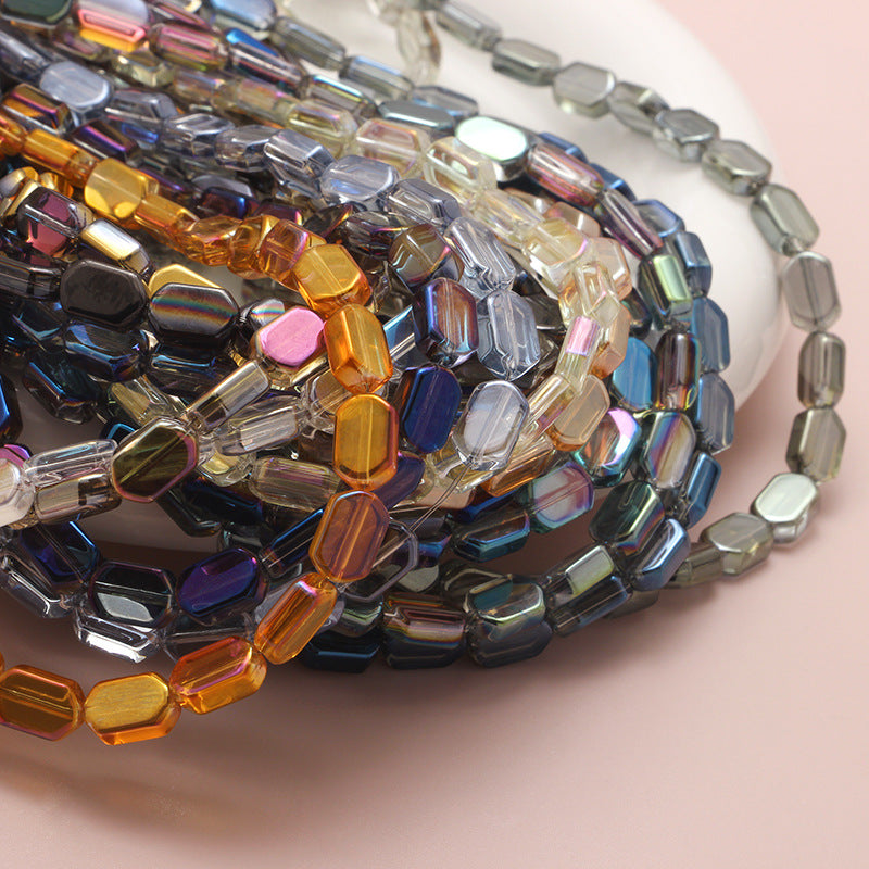 Electroplated Hexagon Glass Beads 10mm Transparent Iridescent 10pcs 2