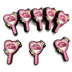Silicone Focal Beads Double Sided Heart Mirror with Floral Accents 20pcs 4
