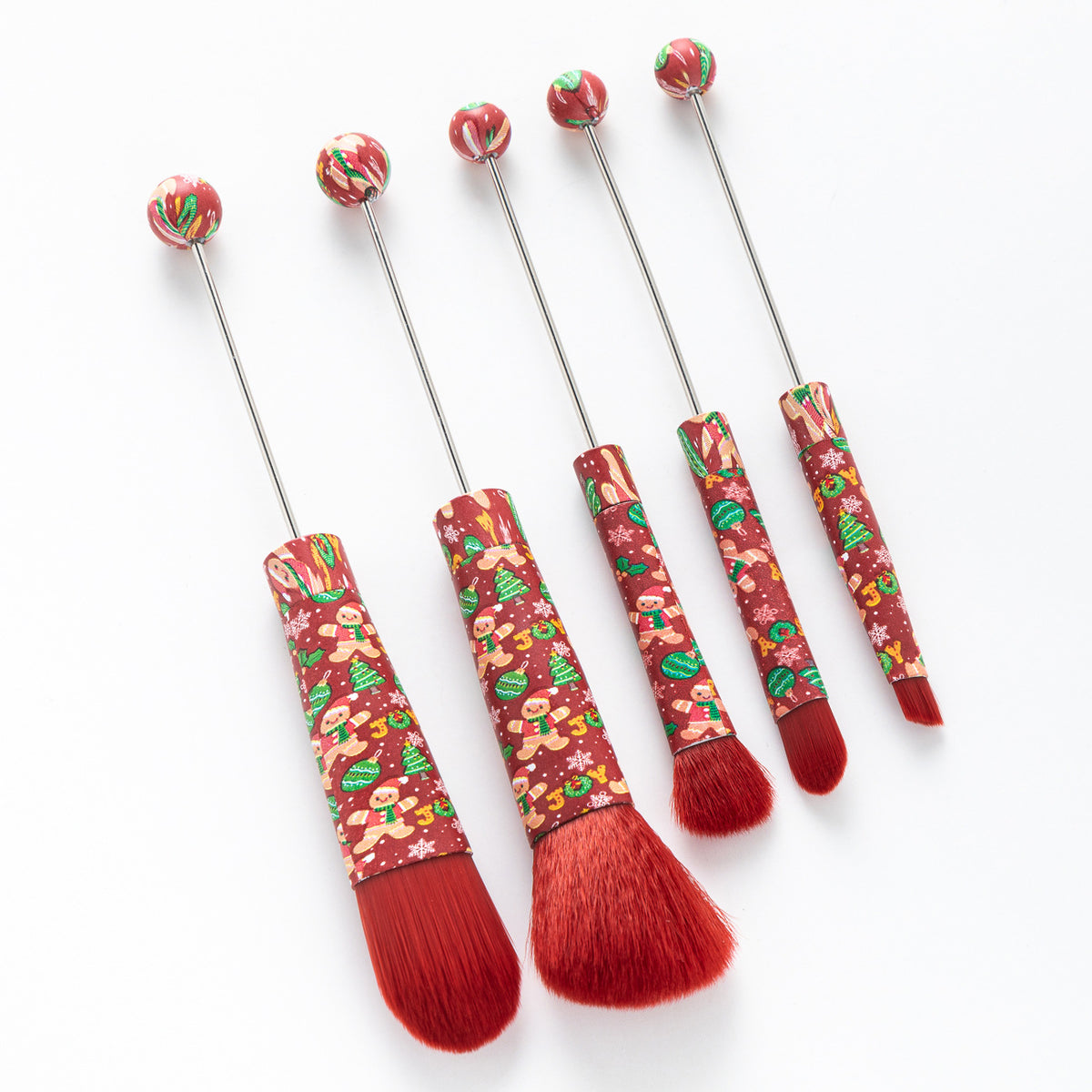 Beadable Makeup Brushes Halloween Christmas Themed Colorful Handles 5pcs 13