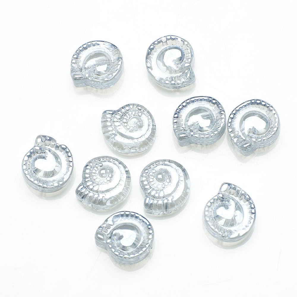 Electroplated Snail Glass Beads 12mm Transparent Iridescent 30pcs 14