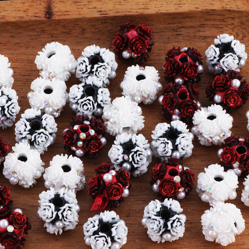 Flower Cluster Clay Beads 13mm Vintage Rose Polymer 10pcs