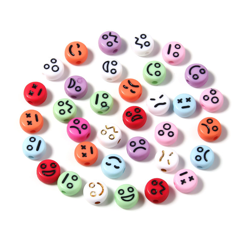 Cartoon Emoticon Flat Round Acrylic Beads 7x3.5mm Colorful 100pcs 5