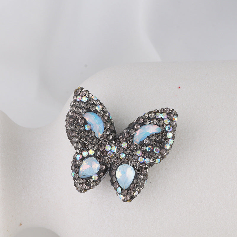 Polymer Clay Butterfly Rhinestone Beads 36mm Napal Style 2pcs 14