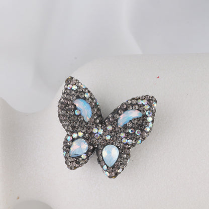 Polymer Clay Butterfly Rhinestone Beads 36mm Napal Style 2pcs 14