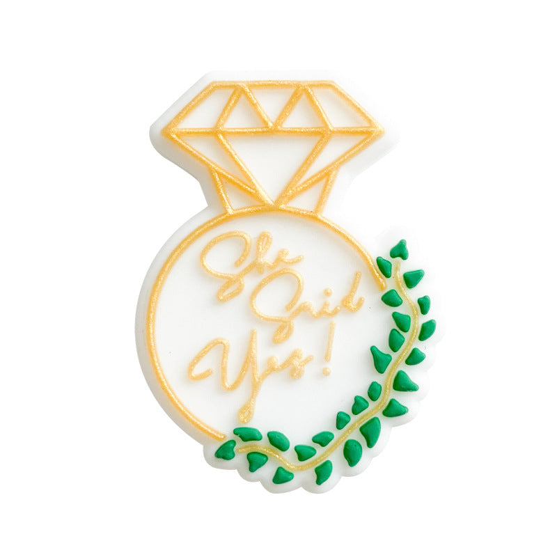 Silicone Focal Beads Diamond Vase She Said Yes Script Green Vine 10pcs 3