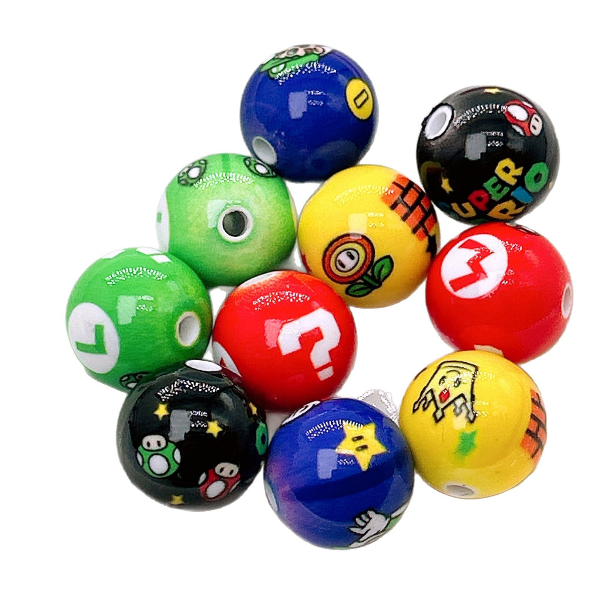 Painted Round Acrylic Beads 16mm Mario Baking Theme 100pcs 5