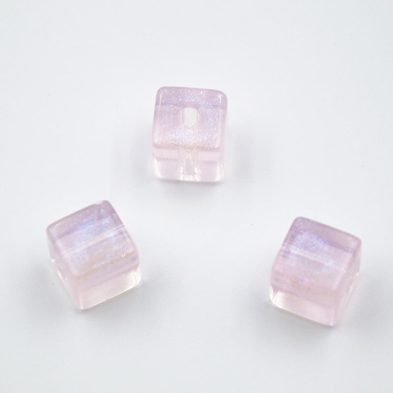 Glitter Square Acrylic Beads 12mm Transparent Pastel 20pcs 8