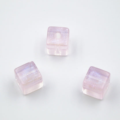 Glitter Square Acrylic Beads 12mm Transparent Pastel 20pcs 8