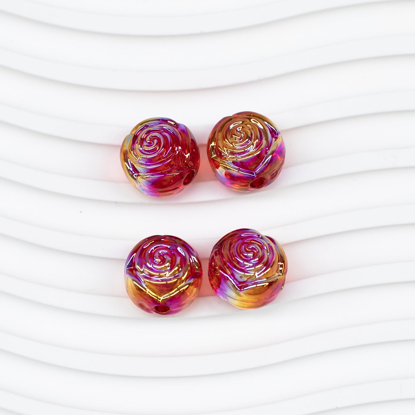 Transparent Rose Acrylic Round Beads 15x16mm Swirling Floral 20pcs 15