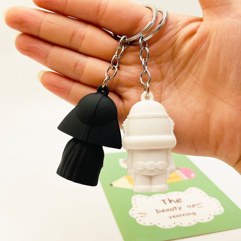 PVC Samurai Keychain Soft Rubber Cartoon Helmet Black and White 2