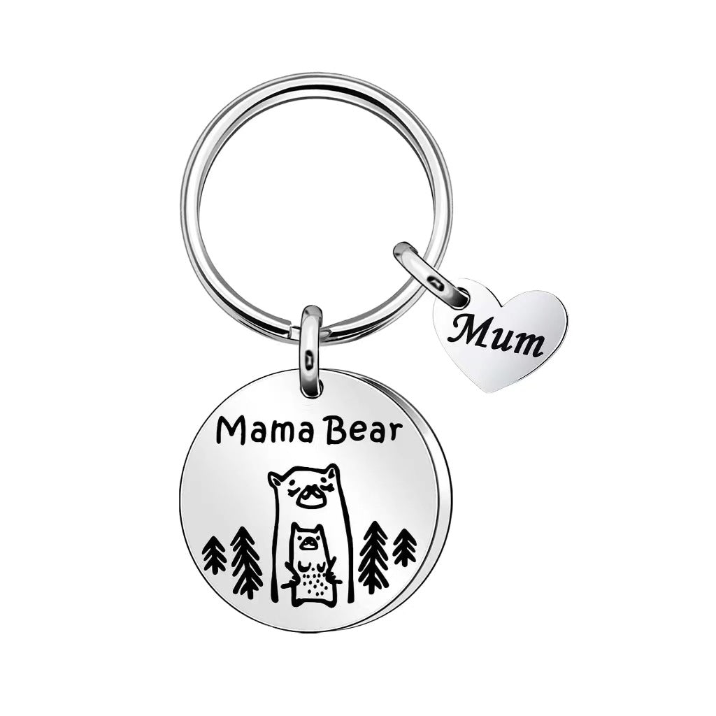 Mama Bear Stainless Steel Keychain Minimalist Animal Design 3