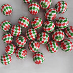 Christmas Bubblegum Beads 20mm Two Tone Rhombus Grid Red Green 10pcs 2